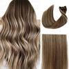 Picture of Licoville Clip in Hair Extensions Balayage Brown to Beige Blonde Highlights Human Hair Extensions 18 Inch 70grams 7pcs Straight Blonde Balayage Remy Hair Clip ins for Women