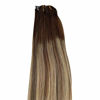 Picture of Licoville Clip in Hair Extensions Balayage Brown to Beige Blonde Highlights Human Hair Extensions 18 Inch 70grams 7pcs Straight Blonde Balayage Remy Hair Clip ins for Women