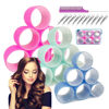 Picture of AiOiKi 3'' Extra Large Hair Rollers Set, Jumbo Velcro for Long Hair,30 Packs 3 Sizes with Clips & Comb, Big Self Grip Curlers, Salon Dressing (3''/2.5''/2.2''), Pink Purple yellow