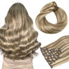 Picture of HOTBANANA Clip in hair Extensions, Ash Brown Highlighted Golden Blonde 120g Clip in Hair Extensions Real Human Hair Stright Remy Hair Clip in Hair Extensions 22 inch 7pcs