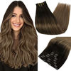 Picture of Full Shine Ombre Clip in Extensions Real Human Hair Brown Clip in Hair Extensions Color 2 Brown Ombre 8 Ash Brown 22 Inch Remy Clip in Human Hair 7Pcs Human Hair Clip in Extensions 120 Gram for Women