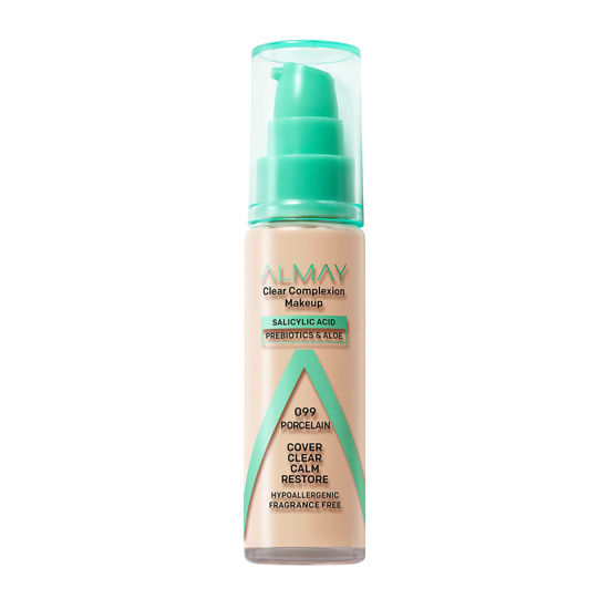 Picture of Almay Clear Complexion Acne Foundation Makeup with Salicylic Acid - Lightweight, Medium Coverage, Hypoallergenic, Fragrance-Free, for Sensitive Skin , 099 Porcelain, 1 fl oz.