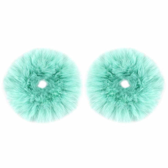 Picture of 2pcs Pack Furry Faux Rabbit Fur Hair Scrunchies Artificial Fur Hair Bobbles Elastic Hair Band Rope Wristband Ponytail Accessories Mint Green