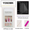 Picture of YOSOMK French Tip Long Press on Nails with Cute Designs Graffiti False Fake Nails Flame Acrylic Nails Press On Coffin Artificial Nails for Women Stick on Nails With Glue on Static nails