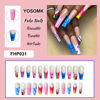 Picture of YOSOMK French Tip Long Press on Nails with Cute Designs Graffiti False Fake Nails Flame Acrylic Nails Press On Coffin Artificial Nails for Women Stick on Nails With Glue on Static nails