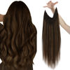 Picture of Sunny Brown Ombre Fishing Wire Hair Extensions Darkest Brown Ombre Medium Brown Mix Brown #2/2/6 Secret Wire Extensions Real Human Hair Dark Brown Hair Fish Line Extensions 16 Inch 80g