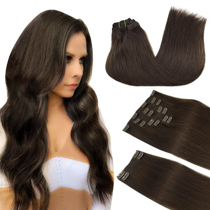 Picture of Hair Extensions Clip in Human Hair, Light Dark Brown 22 Inch 150g 9pcs, DOORES Real Hair Extensions Clip in Human Hair Remy Clip in Hair Thick straight Extensions Human Hair Natural