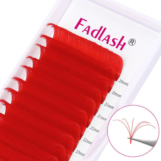 Picture of Colored Lash Extensions Mixed Tray Volume Lash Extensions Easy Fan Volume Lashes Red Lash Extensions Flowering 0.07 Color Lashes Extension (Red-0.07D-20-25mm)