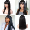 Picture of Hermosa 9A Brazilian Straight Human Hair Wigs with Bangs for Black Women 150% Density Half Machine Lace Front Wigs Human Hair Natural Black Color 24 inch