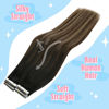 Picture of Sunny Black Ombre Tape in Hair Extensions Real Hair Tape in Extensions Natural Black Ombre Dark Brown with Ash Brown Tape in Real Hair Extensions Human Hair Long Skin Weft 20pcs 50g 24inch