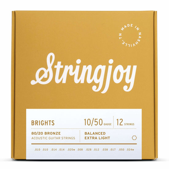 Picture of Stringjoy BB1024 Bright Brass 12 String Acoustic Guitar Strings, (12 String Extra Light Gauge - 10-50)