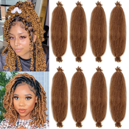 Picture of 8 Packs Soft Springy Afro Twist Hair 12 Inch Short Spring Twsit Crochet Braiding Hair For Butterfly Soft Locs Honey Blond Synthetic Marley Twist Hair Extension For Women(10 Strands/Pack,27#)