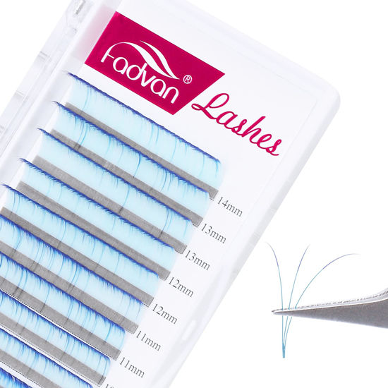 Picture of Colored Lash Extensions Blue Eyelash Extensions 0.07mm C Curl 8-14mm Mixed Tray Easy Fan Lashes 2D-20D Auto Blooming Lashes Colored Eyelashes by FADVAN (0.07mm-C, 8-14mm)