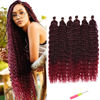 Picture of Burgundy Ocean Wave Crochet Hair Extensions Soft #1BTBurgundy Synthetic Deep Wave Hair Extensions, 6Packs Wine Red Curly Crochet Hair Extensions For Women 30in