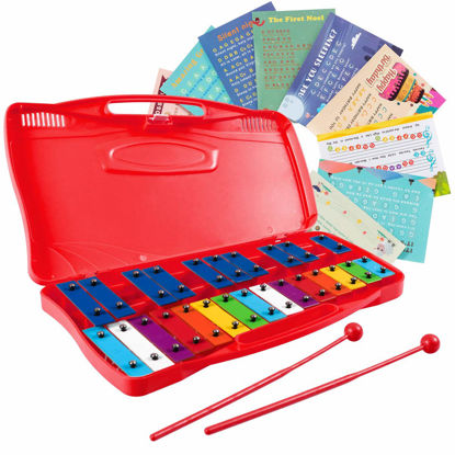 Picture of Costzon 25-Note Xylophone w/Case, Colorful Musical Toy w/Clear Tuned Metal Keys, 2 Child-Safe Mallets, Perfectly Tuned Instrument for Kids, Toddlers (With music sheets, Red)