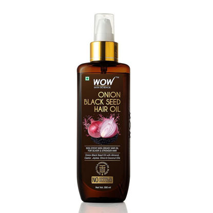 Picture of WOW Skin Science Onion Black Seed Hair Oil for Dry Damaged Hair & Growth - Oil Hair Care Strong Hair Growth Oil - Hair Treatment for Dry Damaged Hair with Almond, Castor, Olive, Coconut & Jojoba Oil (6.8 Fl Oz (Pack of 1))