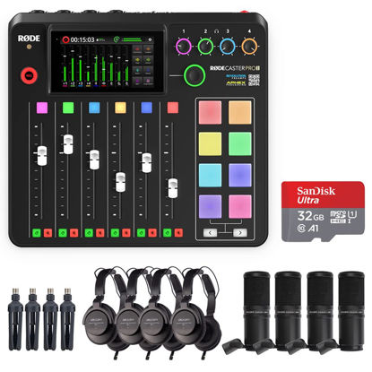 Picture of Rode RODECaster Pro II Integrated Audio Production Studio Bundle with 4x Zoom ZDM-1 Podcast Mic Pack and 32GB microSDHC Memory Card