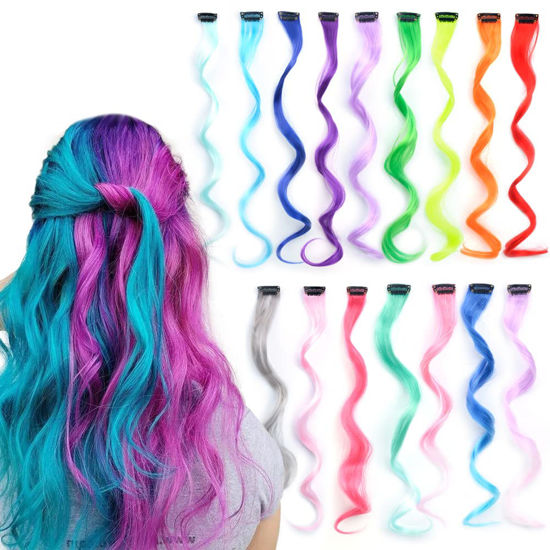 GetUSCart KGBFASS Curly Wavy Colored Hair Extension Rainbow Multi