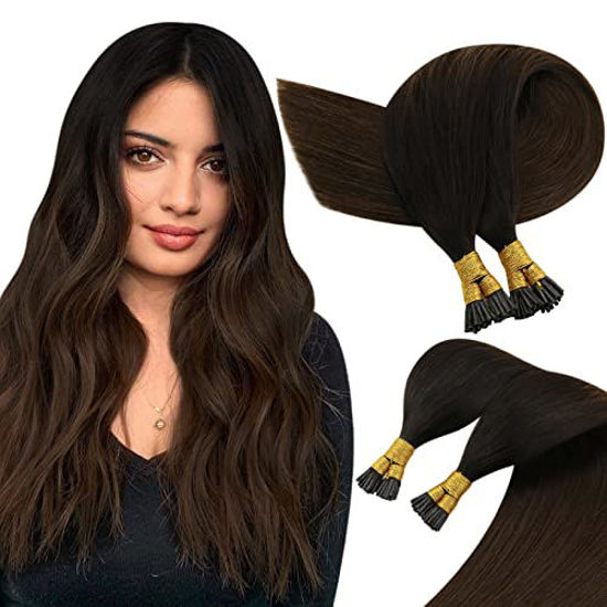 Picture of Sunny I Tip Hair Extensions Ombre Black to Brown I Tip Hair Extensions Human Hair 50g/pack I Tip Remy Human Hair Extension Pre Bonded Hair Extensions Real Human Hair for Women 20inch