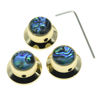 Picture of KAISH Set of 3 Set Screw Abalone Top Gold Guitar Bass Knobs Strat Metal Knobs for 6mm Shaft Pots