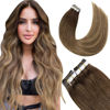 Picture of LAAVOO Brown Human Hair Tape in Extensions Balayage Dark Brown to Golden Blonde with Brown Tape in Extensions Real Human Hair Natural Remy Hair Extensions Tape Ins 16inches 50g 20pcs