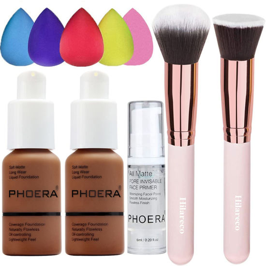 Picture of Phoera Foundation 104 and 105,Full Coverage Foundation,Hilareco Concealer Foundation Flawless 30ml Natural Matte Oil Control Concealer Facial Blemish for Women Girls (2 PCS 110-Truffle )