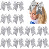 Picture of 12 PCS 8" Large Glitter Cheer Bows Silver Girl Hair Bows Sparkly Cheerleading Softball Team Bow Hair Accessories for cheerleaders football Competition Sports