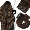 Picture of Moresoo Brown Balayage Clip in Hair Extensions 22 Inch Ombre Hair Extensions Color #2 Dark Brown to #6 Chestnut Brown 7PCS 120Grams Dark Brown Extensions Human Hair Clip ins