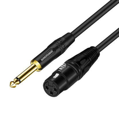 Picture of DREMAKE 10FT XLR to TS 6.35mm (1/4 Inch) Mic Cable, XLR 3Pin to Quarter Inch Audio Cord, Mono 6.35mm 1/4 Inch TS Male to XLR Female Unbalance Interconnect Cable for Microphone Console Guitar Mixer AMP