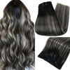 Picture of Full Shine Black Lace Clip in Hair Extensions 20 Inch Clip in Extensions Color 1B Off Black Fading to Silver And 1B Hair Extensions Real Human Hair Double Weft Clip in Hair Extensions 100 Gram 7Pcs