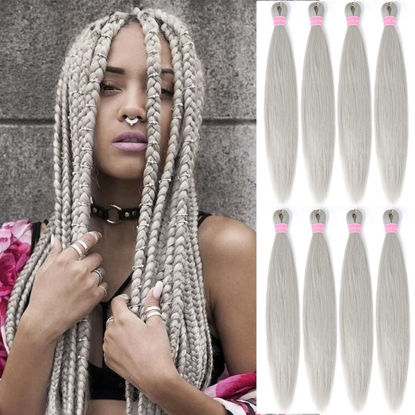 Picture of AQINBEL Braiding Hair Pre Stretched Itch Free Synthetic Fiber Crochet Twist Braids Yaki texture Braiding Hair Extensions for Women (Silver Grey)