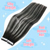 Picture of Sunny Tape in Hair Extensions Human Hair Black Ombre Hair Tape in Extensions Real Human Hair Natural Black Ombre Silver Grey Balayage Tape on Hair Extensions Black Ombre 22inch 20pcs 50g