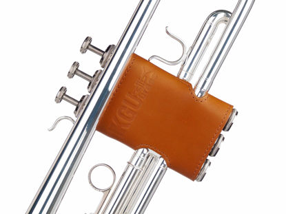 Picture of Trumpet valve guard by KGUBrass is the Orange (kadis) leather trumpet valve protector made of luxurious mild and thick material; use as protection from corrosion, scratches and stains