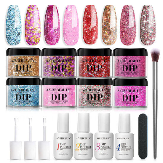 AZUREBEAUTY Dip Powder Silver Glitter Color, Gorgeous Sparkle Dipping  Powder Shine Nail Art Starter Manicure Salon DIY at Home, Odor-Free and