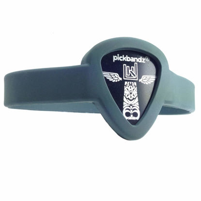 Picture of Pickbandz Wristband Guitar Pick Holder - pop in your favorite custom guitar pick (Pickbandz pick included) select Color and Size - Rock On! (Adult X-Large, Timberwolf Gray)