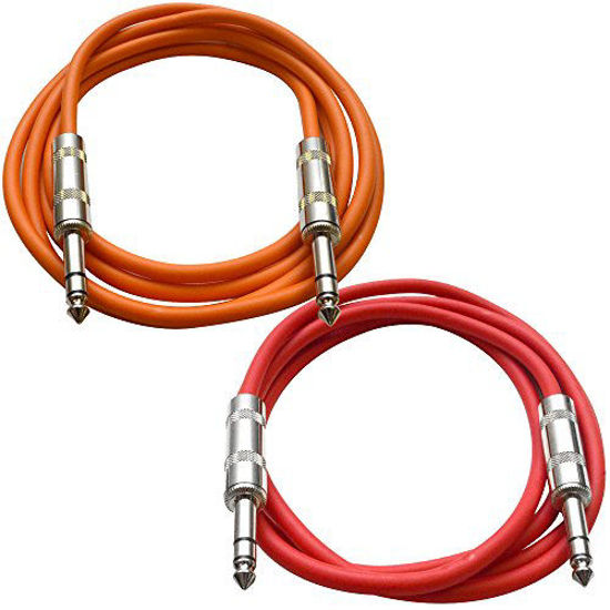 Picture of SEISMIC AUDIO - SATRX-2-2 Pack of 2' 1/4" TRS Male to 1/4" TRS Male Patch Cables - Balanced - 2 Foot Patch Cord - Orange and Red