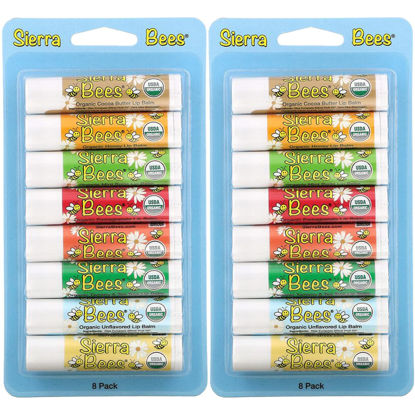 Picture of Sierra Bees, Organic Lip Balms Combo Pack, 8 Count (Pack of 2) .15 oz (4.25 g) Each, GMO Free, Cruelty Free