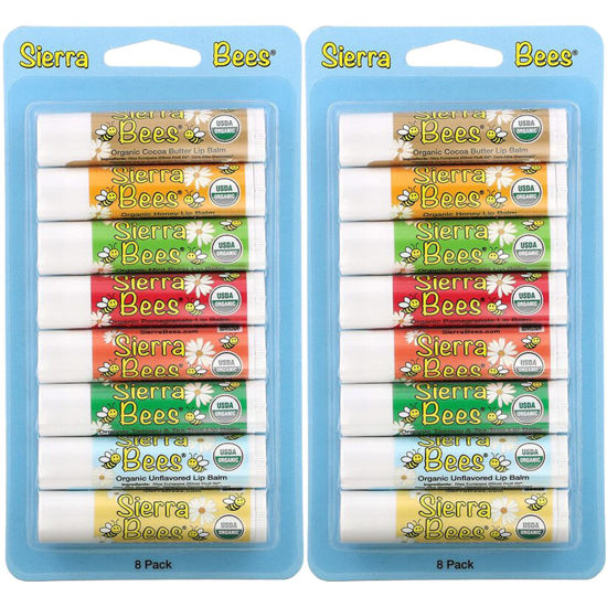 Picture of Sierra Bees, Organic Lip Balms Combo Pack, 8 Count (Pack of 2) .15 oz (4.25 g) Each, GMO Free, Cruelty Free