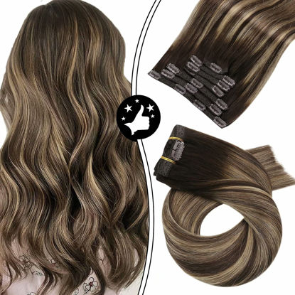 Picture of Moresoo Hair Extensions Clip ins 20inch Brown Hair Extensions Clip in Human Hair Double Weft 7Pieces/120Grams Brown Human Hair Clip in Extensions for Women