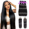 Picture of Straight Bundles with Closure Human Hair 16 18 20+14 Brazilian Human Hair Bundles with Closure Straight 100% Unprocessed Virgin Weave Hair Bundles with Closure 10A Bundles Human Hair with Lace Closure