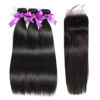 Picture of Straight Bundles with Closure Human Hair 16 18 20+14 Brazilian Human Hair Bundles with Closure Straight 100% Unprocessed Virgin Weave Hair Bundles with Closure 10A Bundles Human Hair with Lace Closure