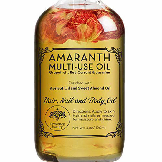 Picture of Amaranth Multi-Use Oil for Face, Body and Hair - Organic Blend of Apricot, Vitamin E and Sweet Almond Oil Moisturizer for Dry Skin, Scalp and Nails - Grapefruit, Red Currant and Jasmine - 4 Fl Oz