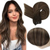 Picture of Full Shine Dark Brown Real Hair Weft Extensions 24 Inch Balayage Sew in Bundles Human Hair 100 Grams Dark Brown Mix Ash Brown Weft Extensions Sew in Double Weft Remy Hair