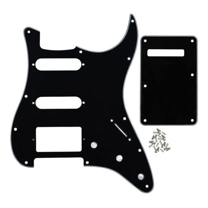 Picture of IKN Strat HSS Pickguard Scratch Plate Guitar BackPlate Set for Standard Strat Modern Style Guitar Part, 3Ply Black