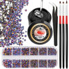 Picture of Nail Art 1PC 8ml Wipe-Off Rhinestone Glue Gel Adhesive + 1 Box 2-5mm Flat Back Round Glass Blue AB Rhinestones + 3PCS Glue Brush + 1PC Tweezer