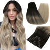 Picture of Full Shine Blonde Clip in Hair Extensions Real Human Hair 18 Inch Double Weft Clip in Hair Color 2 Fading to 18 Ash Blonde and 60 Platinum Ombre Balayage Hair Extension 120 Gram 7 Pcs for Women