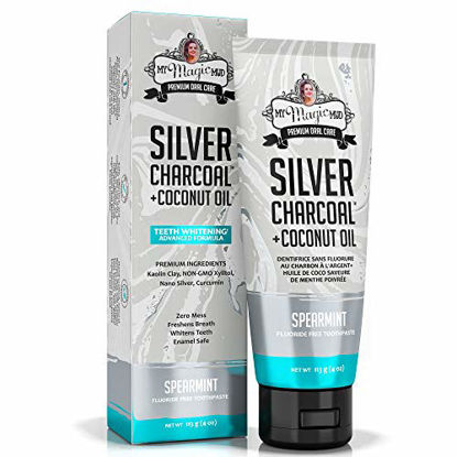 Picture of My Magic Mud Silver Charcoal Teeth Whitening Toothpaste, Mess Free Brushing, Breath Freshening, Natural Foaming, SLS-Free, Fluoride-Free, USA Made, 4oz (Spearmint)