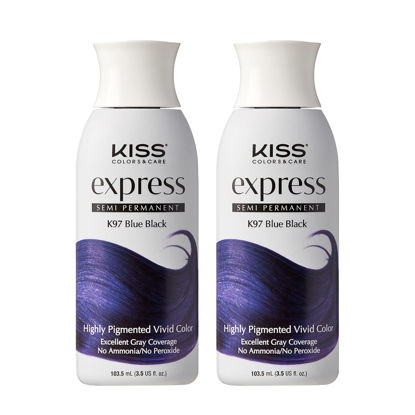 Picture of Kiss Express Semi-Permanent Hair Color 100mL (3.5 US fl.oz) (2 PACK, Blue Black)