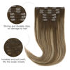 Picture of Clip in Hair Extensions, hotbanana Chocolate Brown with Honey Blonde 120g Clip in Hair Extensions Real Human Hair Straight Remy Hair Clip in Hair Extensions 18 inch 7pcs