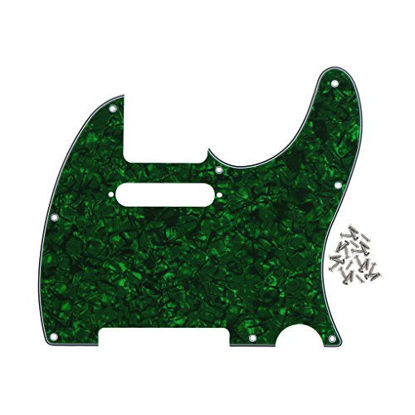 Picture of IKN 8 Hole Tele Pickguard w/Screws Fit USA/MX Standard Telecaster Pickguard Replacement, 4Ply Green Pearl